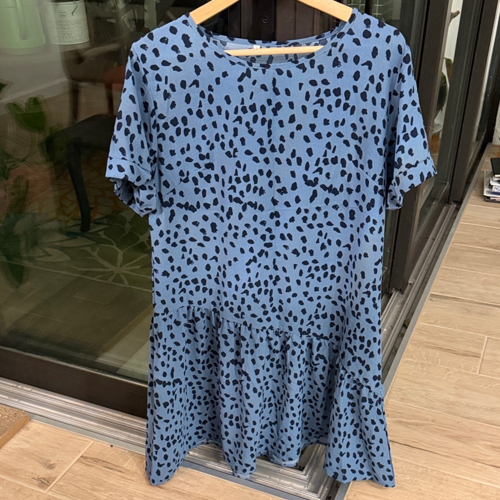 Trendy Boutique Blue and Black Patterned Dress